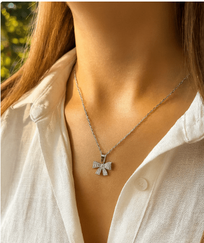 Silver Bow Tie Crystal Jewellery Set