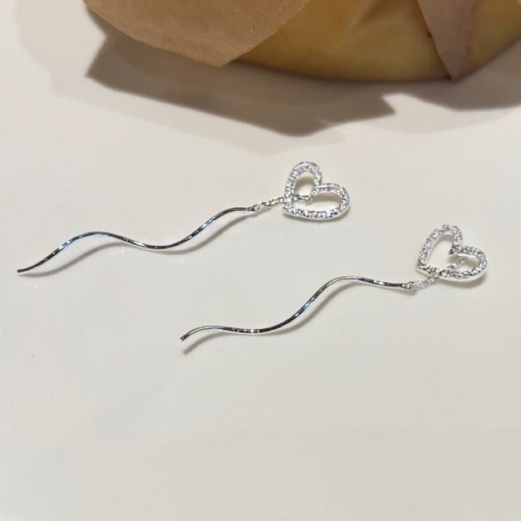 Sterling Silver Hollow Heart Wavy Earrings