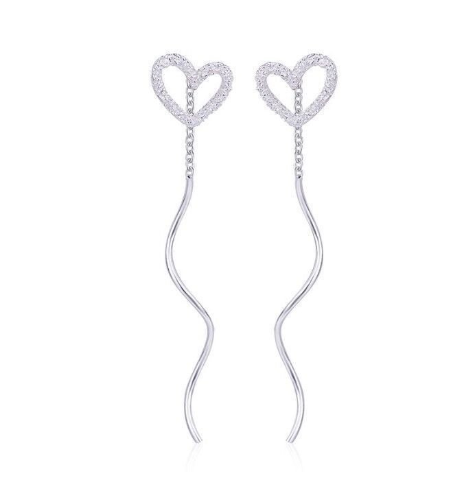 Sterling Silver Hollow Heart Wavy Earrings